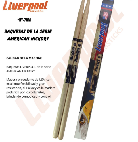 LIVERPOOL | BAQUETAS SERIE HICKORY 7A PUNTA DE MADERA MARCA LIVERPOOL