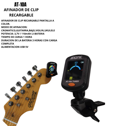 AROMA | AFINADOR CROMÁTICO RECARGABLE POR USB TIPO C CON DISPLAY