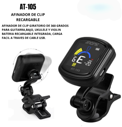 AROMA | AFINADOR CROMATICO RECARGABLE USB CON CLIP,PANTALLA A COLOR. IDEAL PARA GUITARRA, BAJO, UKELELE Y VIOLÍN.