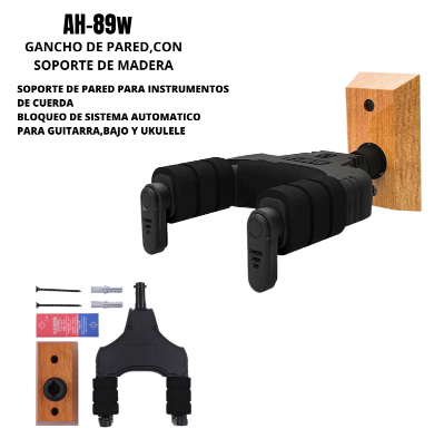 AROMA | COLGADOR DE GUITARRA AROMA AH-89W CON MECANISMO DE BLOQUEO AUTOMÁTICO