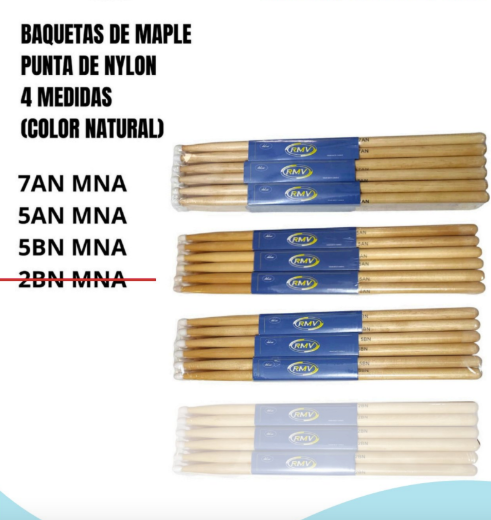 ＤＲＵＭＴΣ | BAQUETAS DE MAPLE COLOR NATURAL 7AN PUNTA NYLON