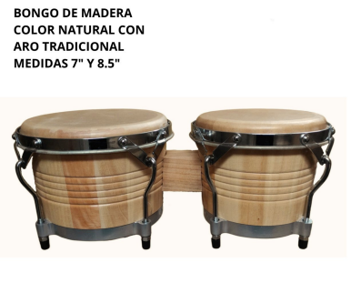 ＤＲＵＭＴΣ | BONGOES DE MADERA COLOR NATURAL CON ARO TRADICIONAL 7&quot; Y 8.5&quot;