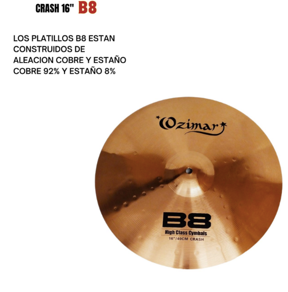 OZIMAR | PLATILLO MARCA OZIMAR TIPO CRASH 16&quot; SERIE B8: ALEACIÓN DE 92% COBRE Y 8% ESTAÑO