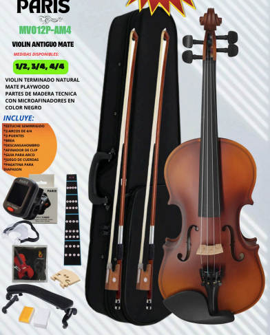 PARIS | VIOLIN DE UN 1/4 COLOR ANTIQUE MATT CON DESCANSAHOMBRO