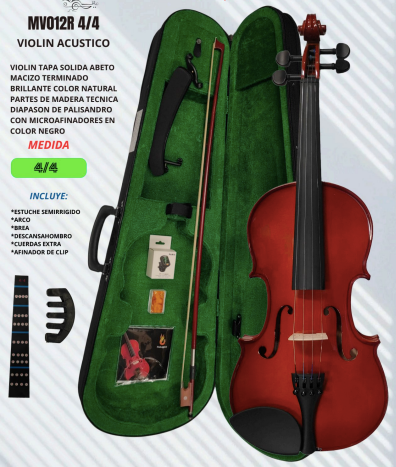 PARIS | VIOLÍN CON TAPA MACIZA DE ABETO, ACABADO BRILLANTE EN COLOR NATURAL. INCLUYE AFINADOR DE CLIP, CUERDAS EXTRA, DESCANSAHOMBRO, BREA, SORDINA, PEGATINA PARA DIAPASON, ARCO Y ESTUCHE SEMIRRÍGIDO.