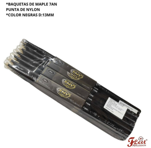FLEET MUSIC | BAQUETAS DE MAPLE COLOR NEGRO 7AN PUNTA DE NYLON D:13MM