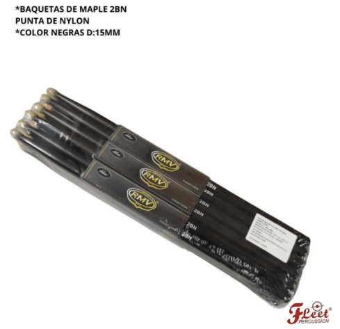 FLEET MUSIC | BAQUETAS DE MAPLE COLOR NEGRO 2BN PUNTA DE NYLON D:13MM