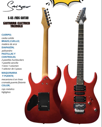SMIGER | GUITARRA ELÉCTRICA FLOYD ROSE DE 22 TRASTES ROJA