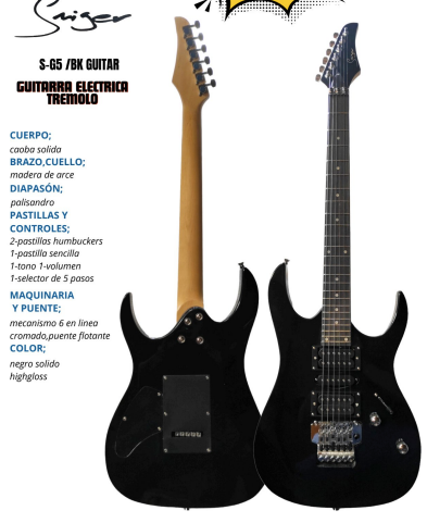 SMIGER | GUITARRA ELÉCTRICA FLOYD ROSE DE 22 TRASTES. COLOR NEGRO