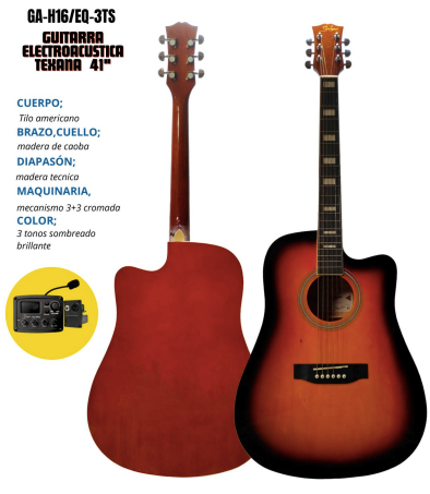 SMIGER | GUITARRA ELECTROACÚSTICA TEXANA CON CORTE DE 41 PULGADAS