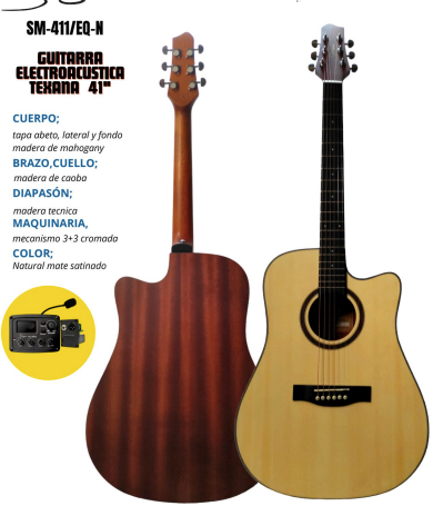 SMIGER | GUITARRA ELECTROACÚSTICA TEXANA CON CORTE DE 41 PULGADAS, EQ (S-Q4-MIC) CUERPO: TAPA SUPERIOR ABETO, TAPA INFERIOR Y COSTADOS MAHOGANY DIAPASON: MADERA DE TÉCNICA MAQUINARIA: 3+3 ACABADO: NATURAL MATE SATINADO