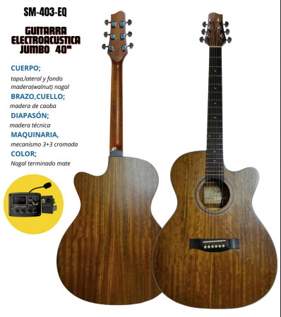 SMIGER | GUITARRA ELECTROACÚSTICA JUMBO CON CORTE DE 40 PULGADAS