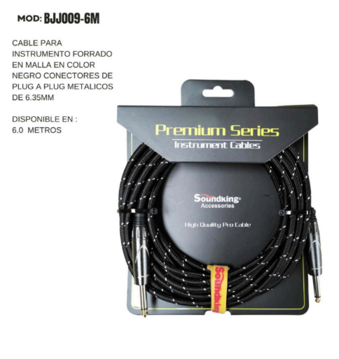 SOUNDKING | CABLE FORRADO CON TELA COLOR NEGRO PARA INSTRUMENTO (PLUG A PLUG) 6MTS