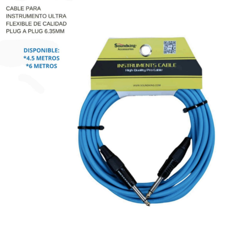 SOUNDKING | CABLE PARA INSTRUMENTO ULTRA FLEXIBLE PLUG A PLUG 6.3MM. 4.6 MTS. COLOR AZUL