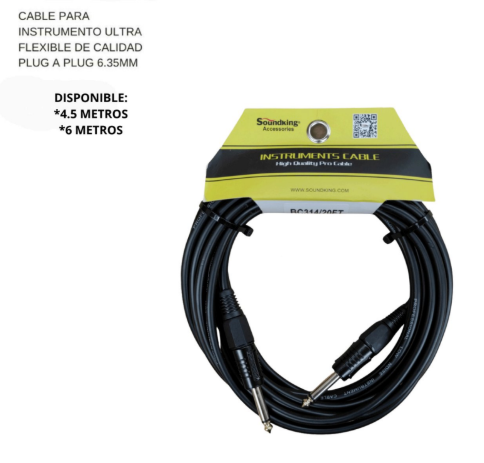 SOUNDKING | CABLE PARA INSTRUMENTO ULTRA FLEXIBLE PLUG A PLUG 6.3MM. 4.6 MTS. COLOR NEGRO