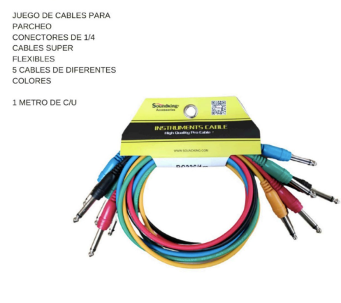 SOUNDKING | JUEGO DE 5 CABLES DE COLORES PARA PARCHEO DE 1 MT. PLUG A PLUG 6.3MM