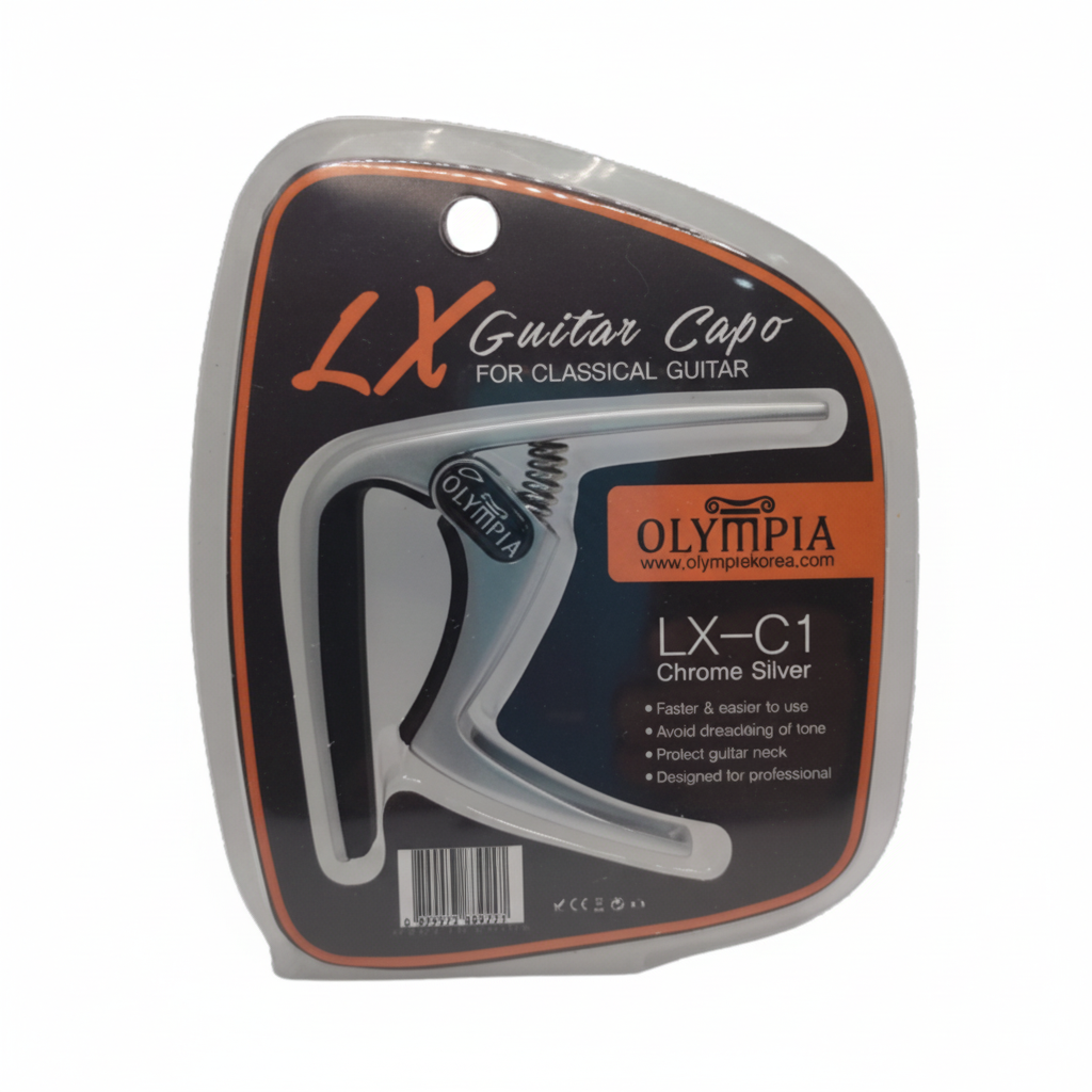 OLYMPIA | CAPOTRASTO METÁLICO EN COLOR PLATA PARA GUITARRA CLÁSICA (NYLON)