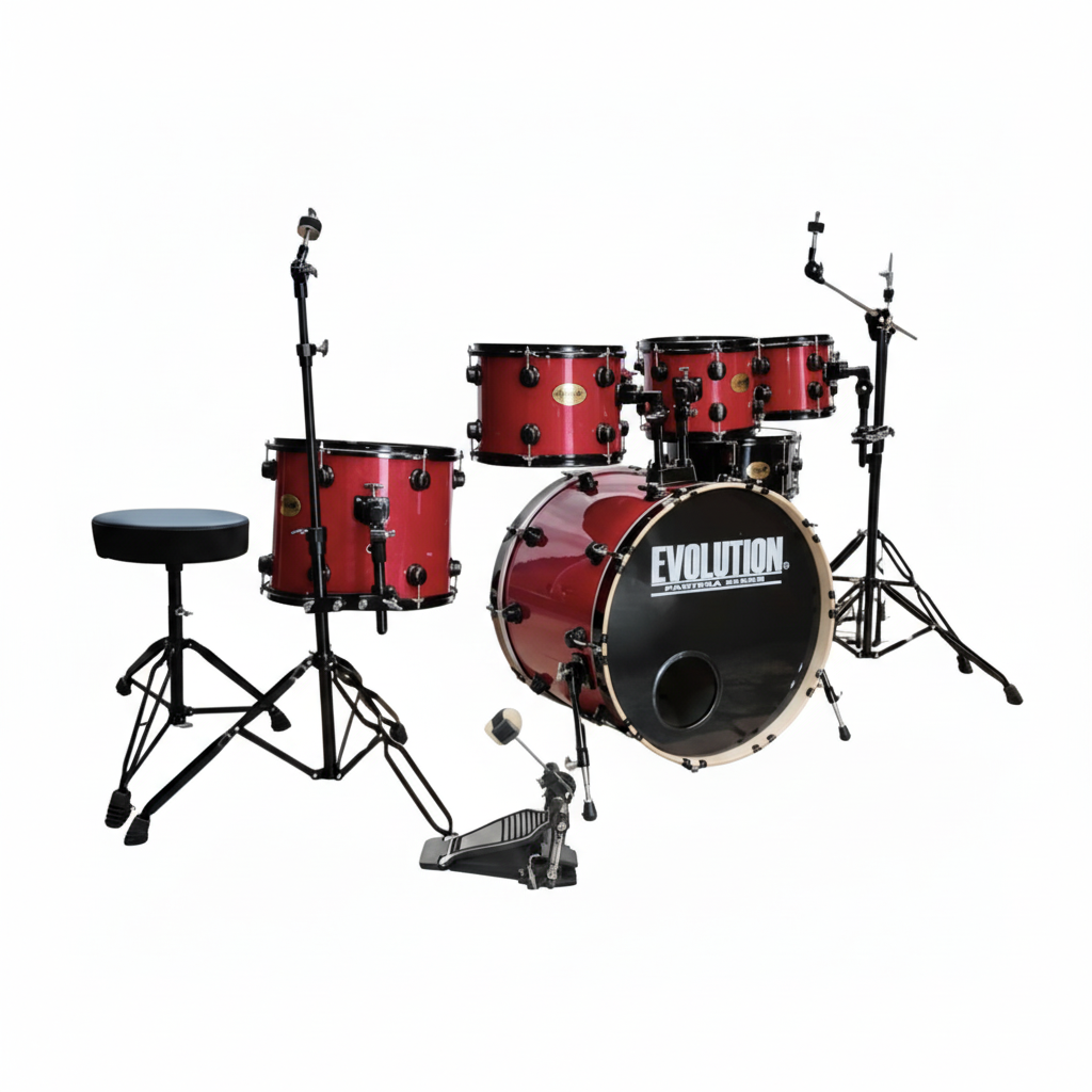 EVOLUTION | BATERÍA PANTERA DE 6 PIEZAS, TAMBORES DE 8", 10", 12", 14", 16" Y BOMBO DE 22", EN COLOR NEGRO CON RAYAS DORADAS