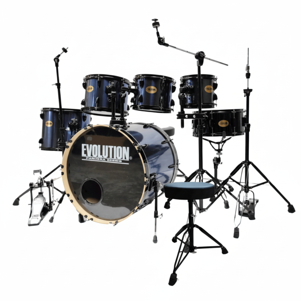 EVOLUTION | BATERÍA PANTERA 6 PIEZAS ARO NEGRO 8¨ 10¨ 12¨ 14¨ 16¨ 22¨ COLOR AZUL METALICO