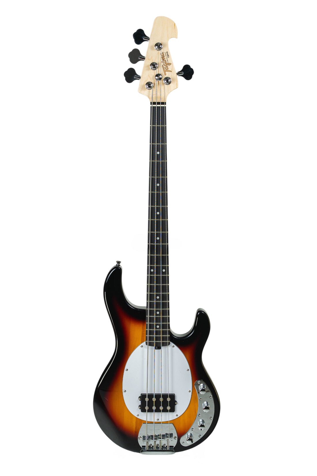 Tagima bajo eléctrico activo TBM en color sunburst con mica blanca.
