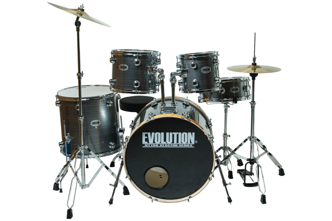 EVOLUTION | BATERIA NYTRO X FACTOR CON PLATILLOS, COLO PLATA CON RAYAS