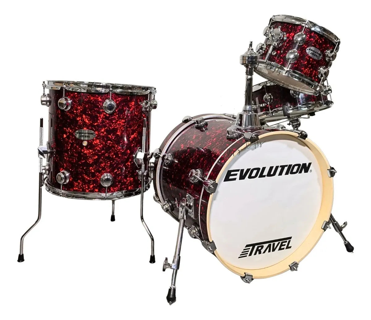 EVOLUTION | BATERÍA EVOLUTION TRAVEL FABRICADA EN MADERA DE ARCE COLOR ROJO PERLADO.