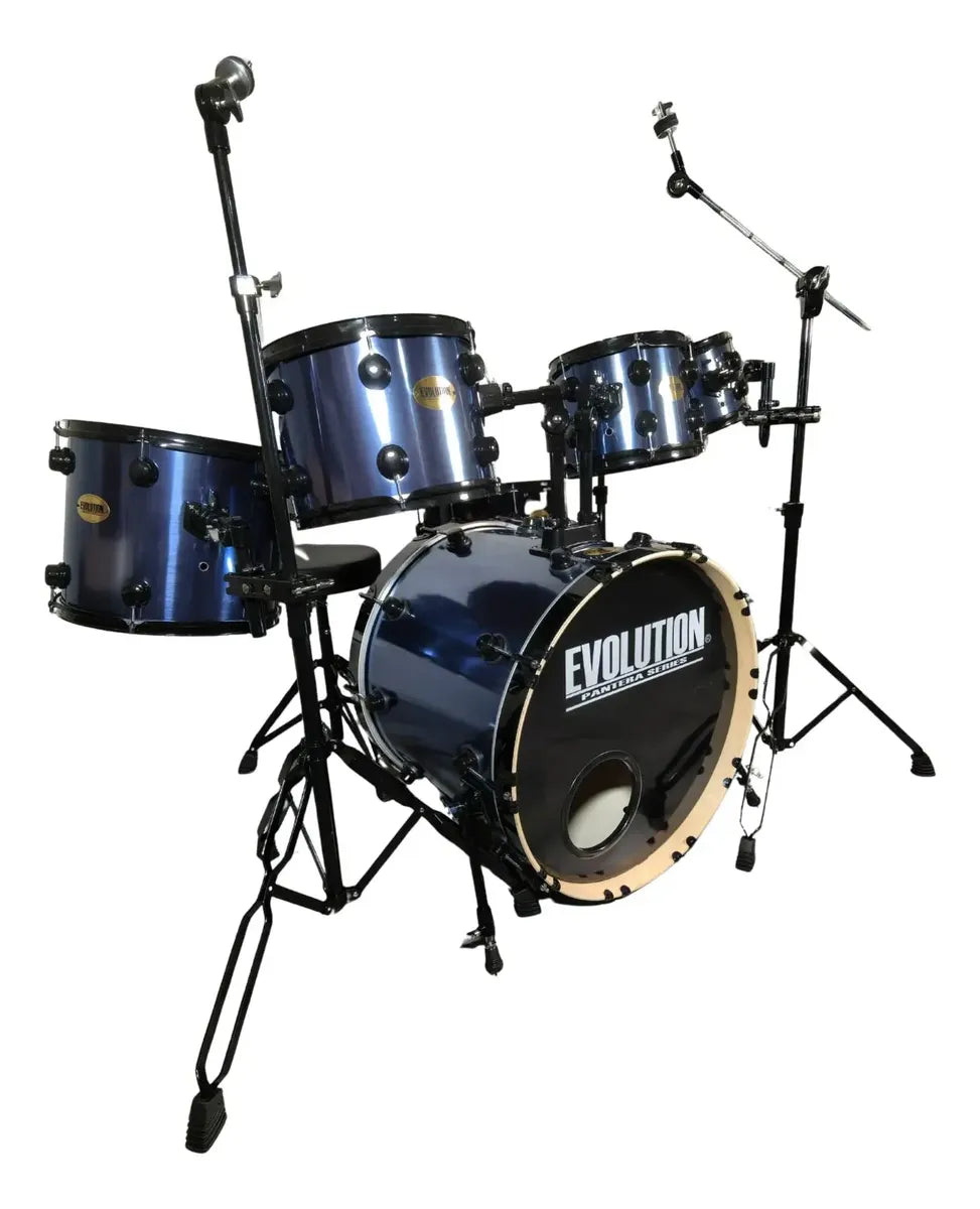 EVOLUTION | BATERÍA PANTERA 6 PIEZAS ARO NEGRO 8¨ 10¨ 12¨ 14¨ 16¨ 22¨ COLOR AZUL METALICO