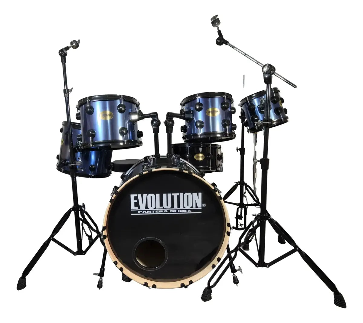 EVOLUTION | BATERÍA PANTERA 6 PIEZAS ARO NEGRO 8¨ 10¨ 12¨ 14¨ 16¨ 22¨ COLOR AZUL METALICO