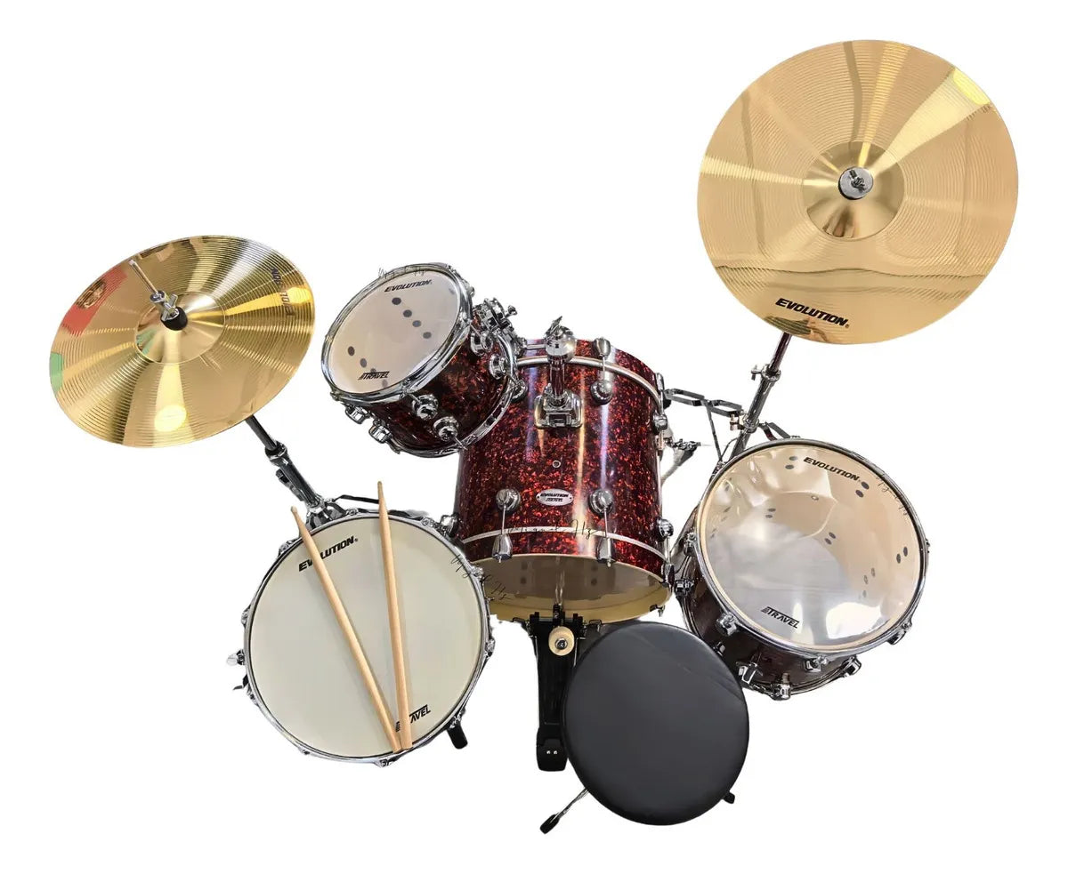 EVOLUTION | BATERÍA EVOLUTION TRAVEL FABRICADA EN MADERA DE ARCE COLOR ROJO PERLADO.