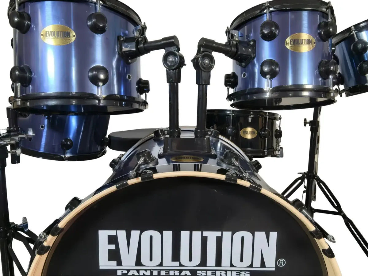 EVOLUTION | BATERÍA PANTERA 6 PIEZAS ARO NEGRO 8¨ 10¨ 12¨ 14¨ 16¨ 22¨ COLOR AZUL METALICO