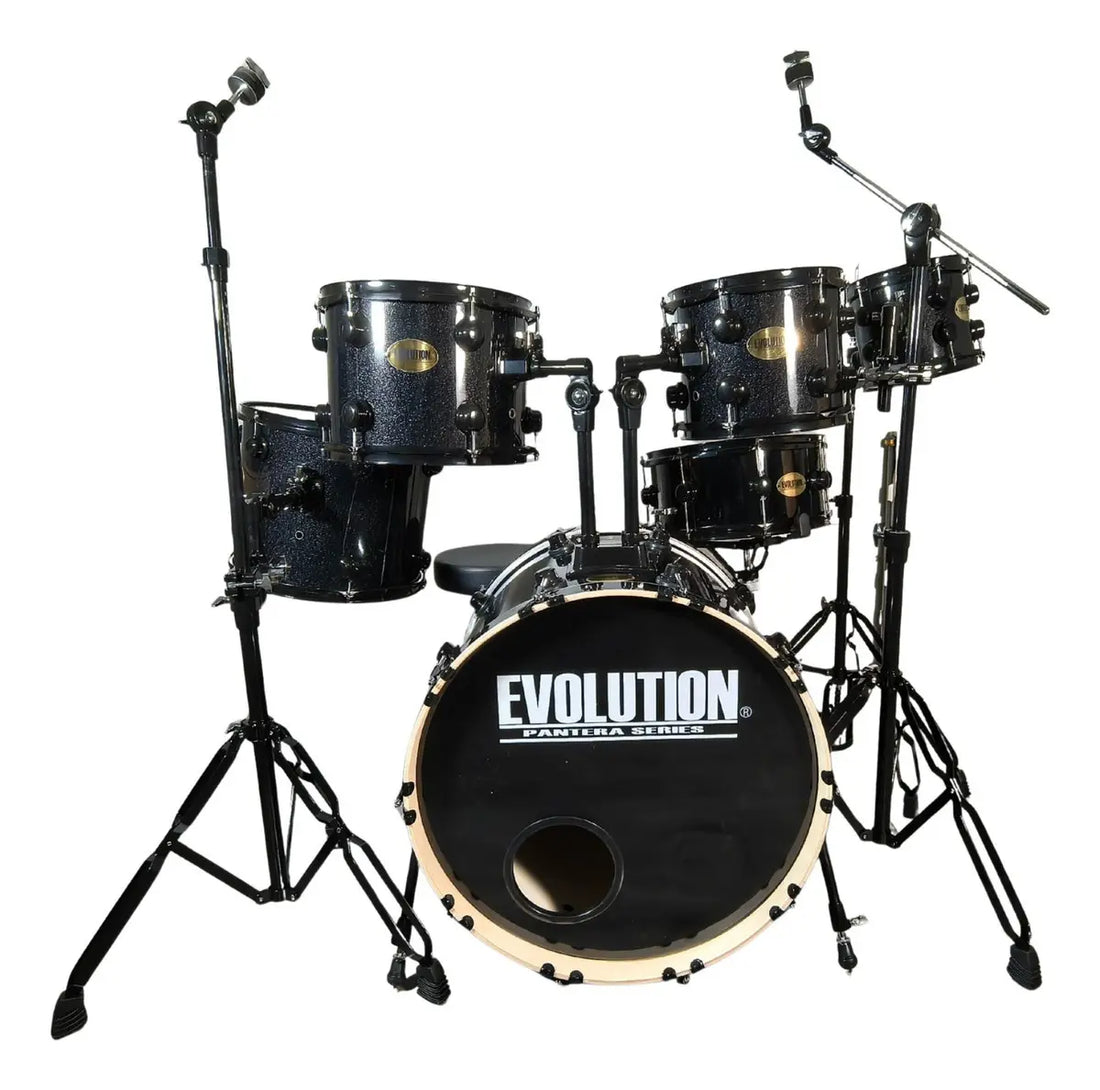 EVOLUTION | BATERIA PANTERA 6 PZAS ARO NEGRO 8\" 10\" 12\" COLOR NEGRO CON BRILLOS