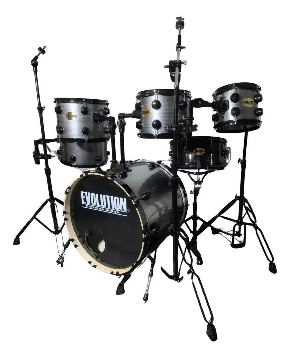 EVOLUTION | BATERÍA PANTERA 6 PZAS ARO NEGRO 8\" 10\" 12\" COLOR GRIS RAYADO