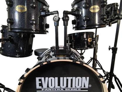 EVOLUTION | BATERIA PANTERA 6 PZAS ARO NEGRO 8\" 10\" 12\" COLOR NEGRO CON BRILLOS