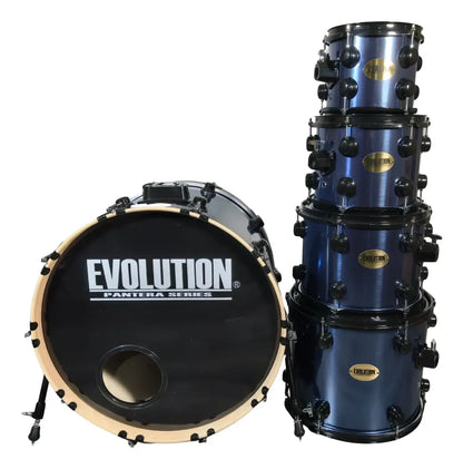 EVOLUTION | BATERÍA PANTERA 6 PIEZAS ARO NEGRO 8¨ 10¨ 12¨ 14¨ 16¨ 22¨ COLOR AZUL METALICO