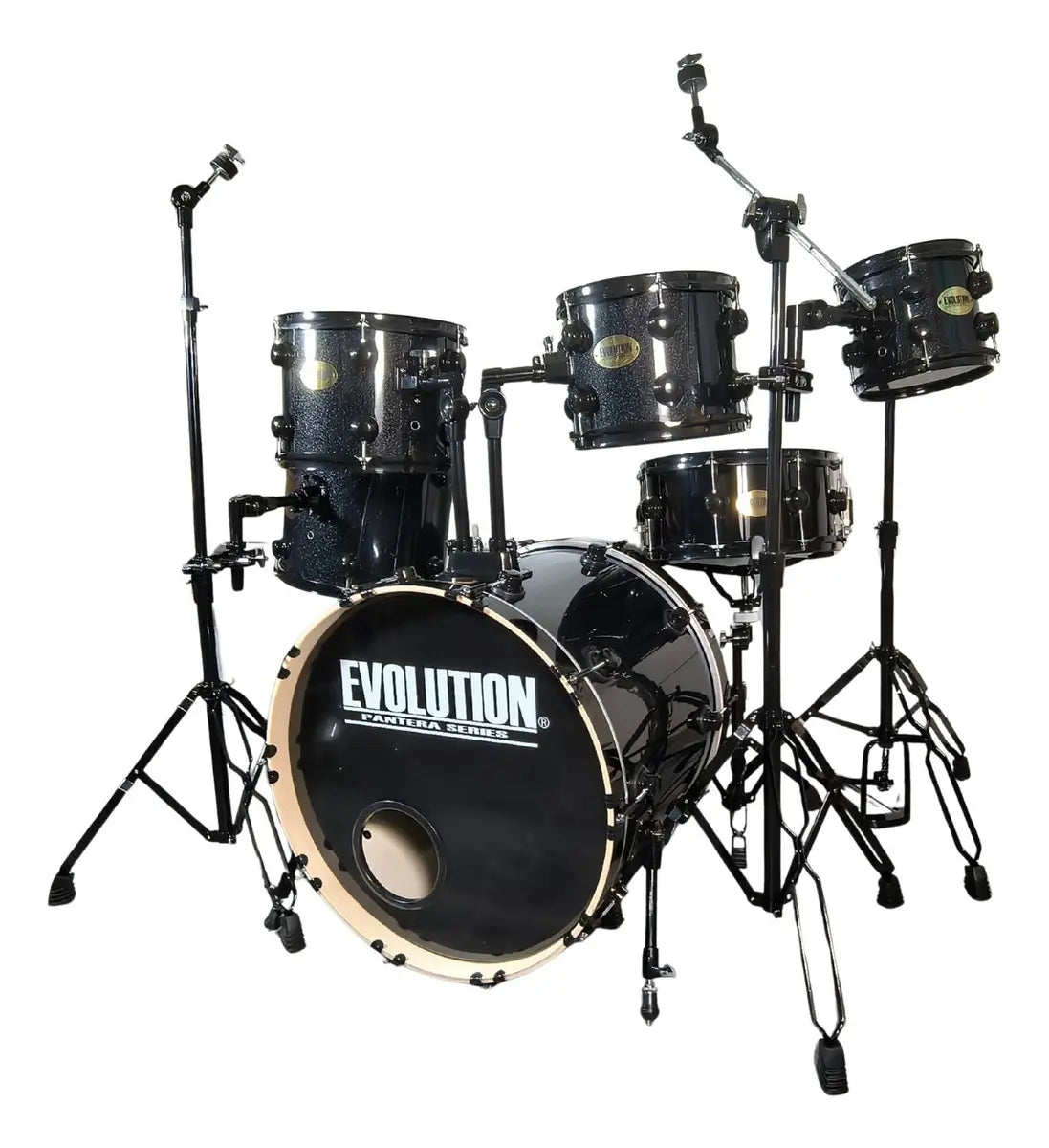 EVOLUTION | BATERIA PANTERA 6 PZAS ARO NEGRO 8\" 10\" 12\" COLOR NEGRO CON BRILLOS