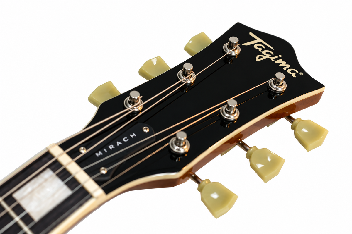Tagima Guitarra eléctrica Mirach Flamed de 6 cuerdas Transparent Amber con estuche