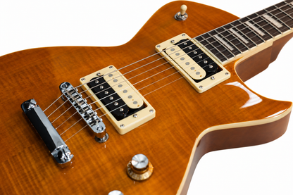 Tagima Guitarra eléctrica Mirach Flamed de 6 cuerdas Transparent Amber con estuche