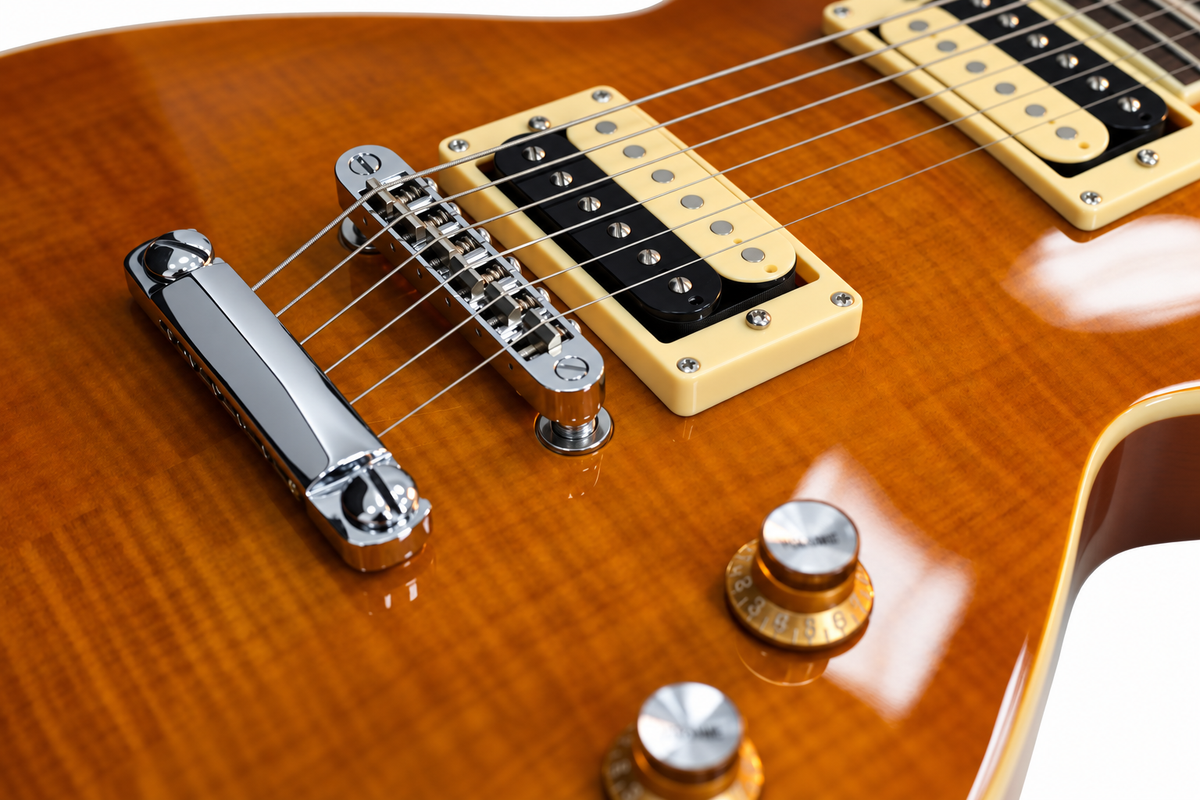 Tagima Guitarra eléctrica Mirach Flamed de 6 cuerdas Transparent Amber con estuche