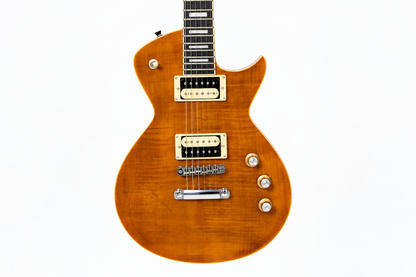 Tagima Guitarra eléctrica Mirach Flamed de 6 cuerdas Transparent Amber con estuche