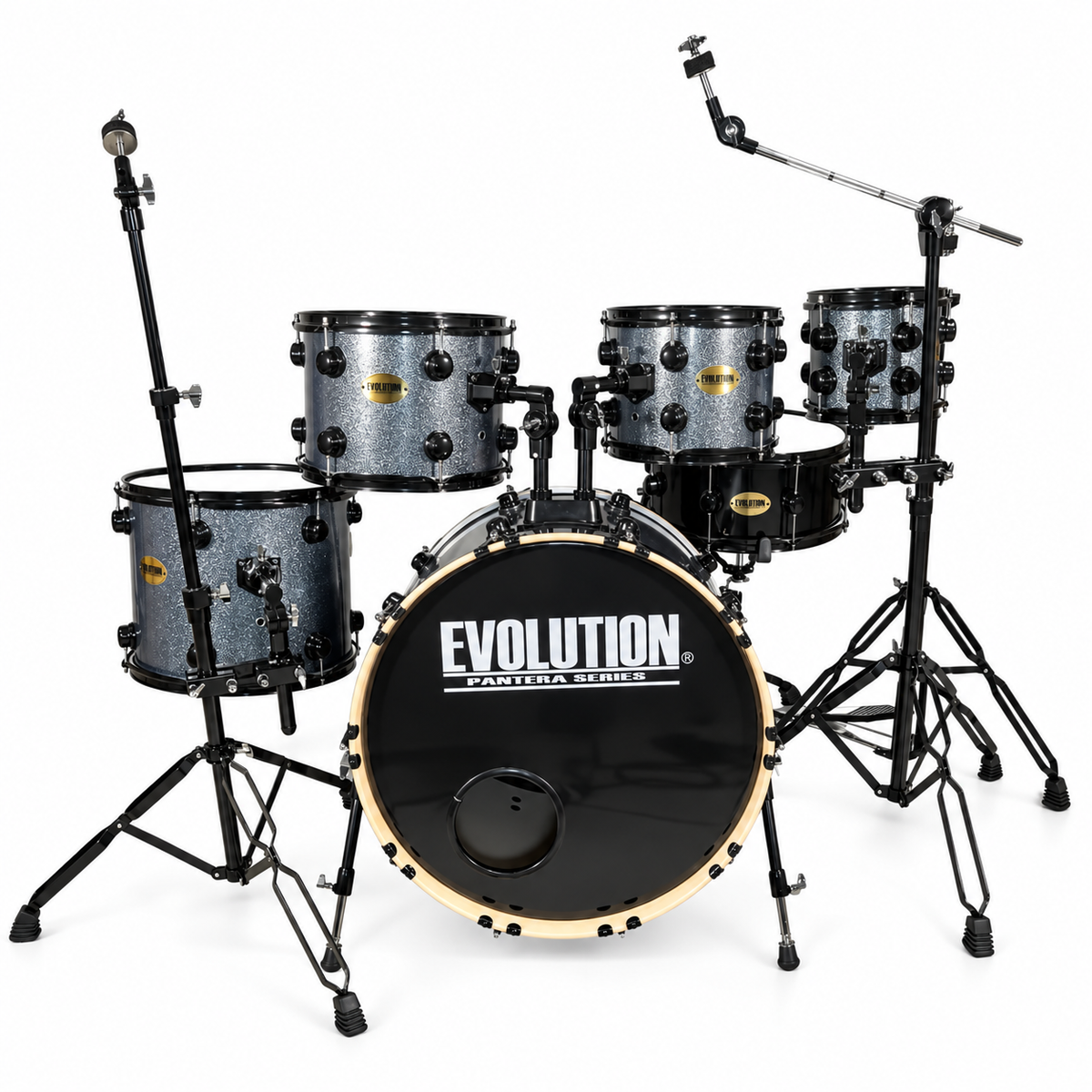 Evolution Batería Pantera de 6 piezas con aros negros Azul Sparkle