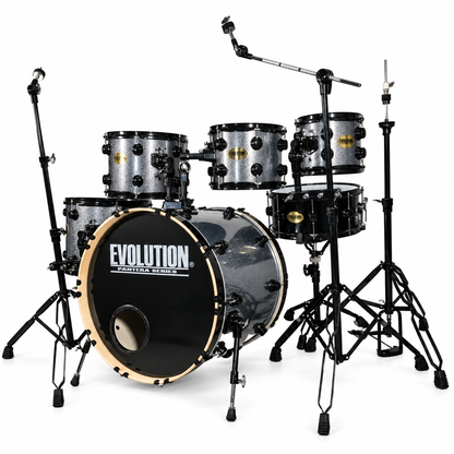 Evolution Batería Pantera de 6 piezas con aros negros Azul Sparkle
