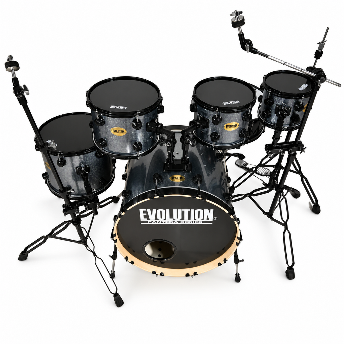 Evolution Batería Pantera de 6 piezas con aros negros Azul Sparkle