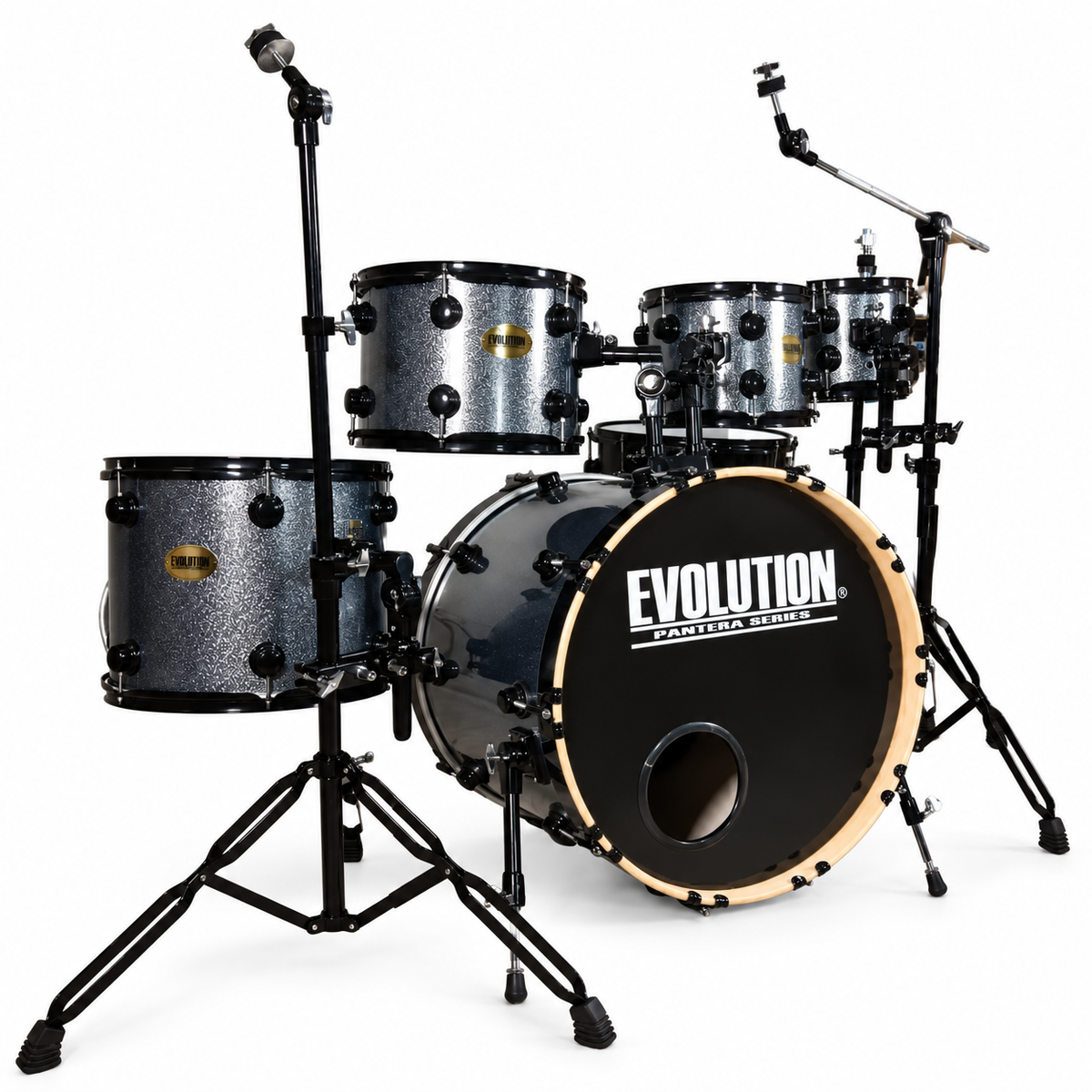 Evolution Batería Pantera de 6 piezas con aros negros Azul Sparkle