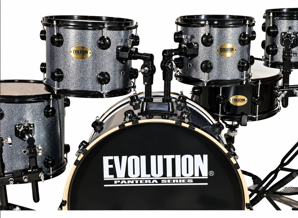 Evolution Batería Pantera de 6 piezas con aros negros Azul Sparkle