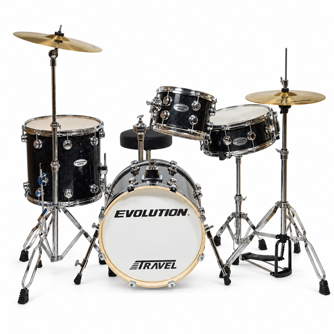 Evolution Batería Travel 4 piezas con hardware Negro Sparkle