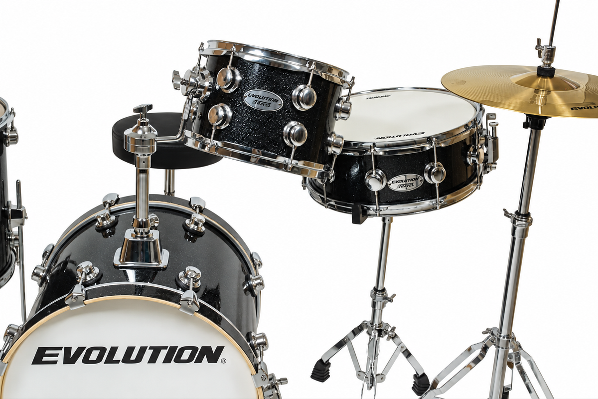 Evolution Batería Travel 4 piezas con hardware Negro Sparkle