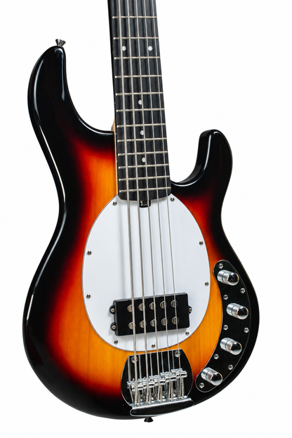 Tagima bajo eléctrico activo TBM 5 de 5 cuerdas sunburst con mica blanca.