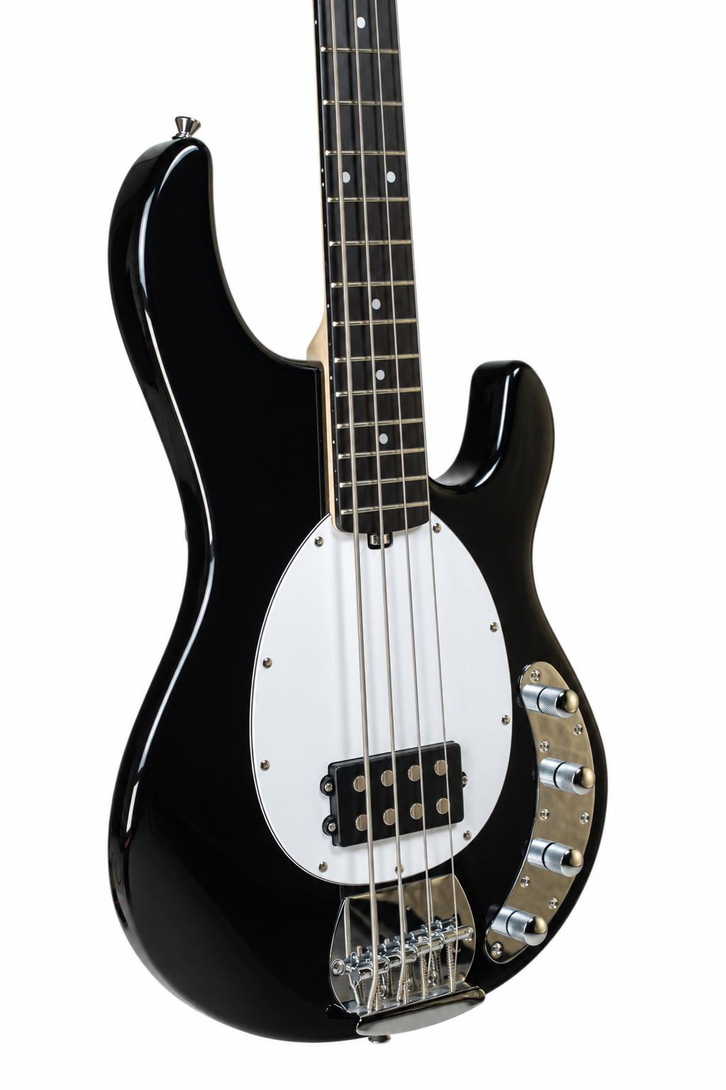 Tagima bajo eléctrico activo TBM en color negro con mica blanca.