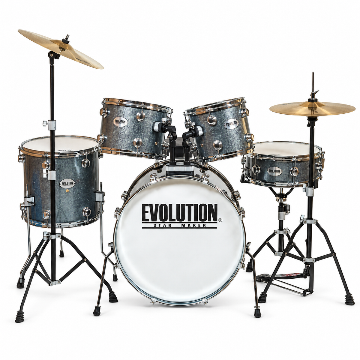 Evolution batería acústica Starmaker 5 piezas hardware y platillos color azul con brillos