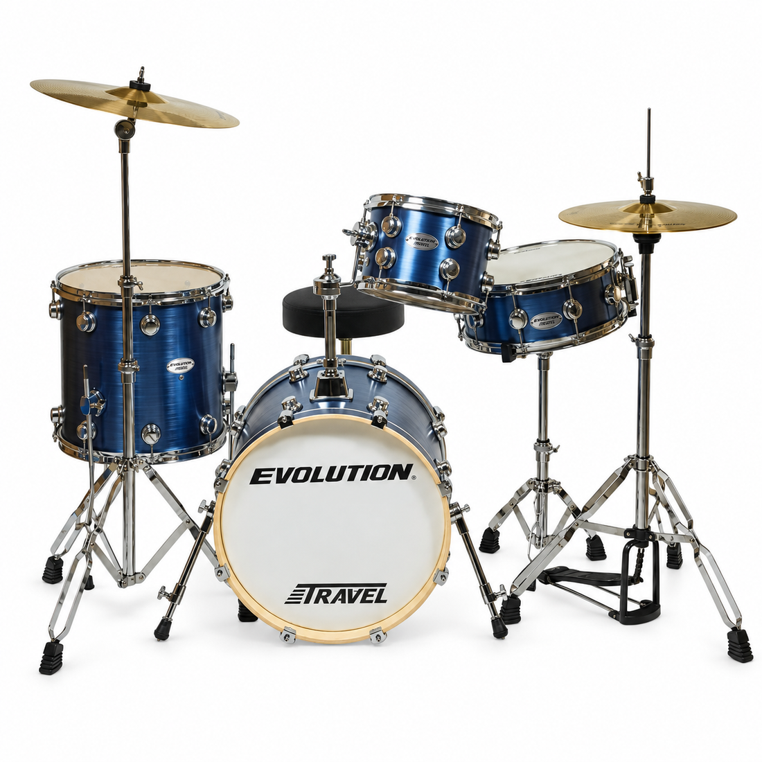 Evolution batería Travel 4 piezas con hardware azul metálico